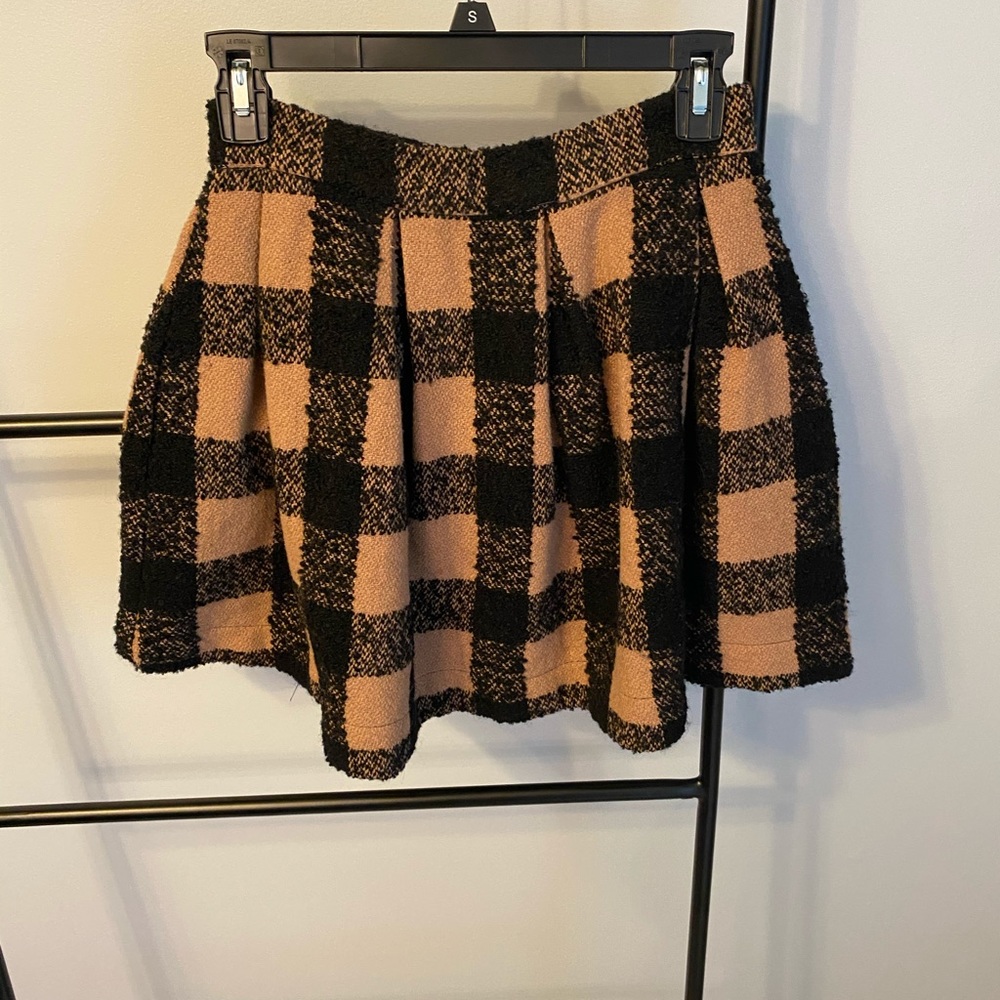 High waist wool checked skirt